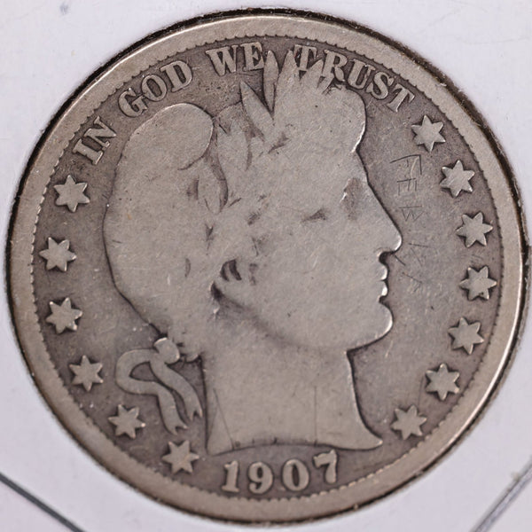 1907-D Barber Half Dollar, Good Circulated Coin, Store #H907D10