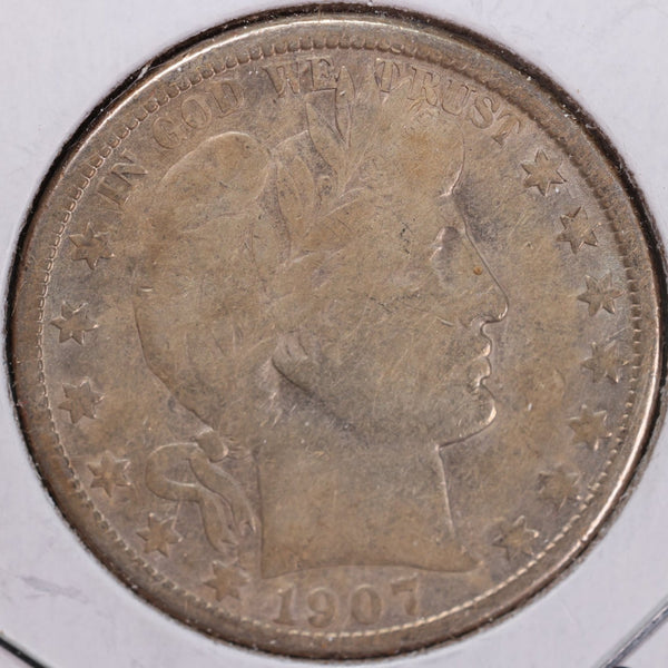 1907-O Barber Half Dollar, Fine (old cleaning) Circulated Coin, Store #H907O03