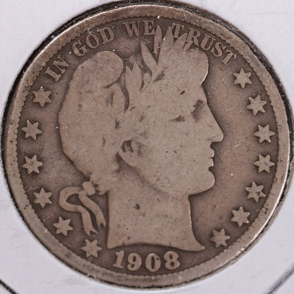 1908 Barber Half Dollar, Very Good Circulated Coin, Store #H908.02