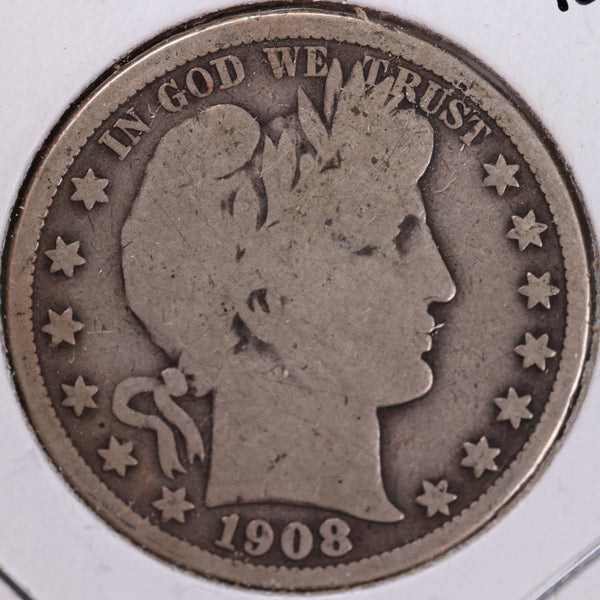 1908 Barber Half Dollar, Very Good Circulated Coin, Store #H908.03