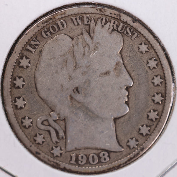 1908 Barber Half Dollar, Very Good Circulated Coin, Store #H908.05