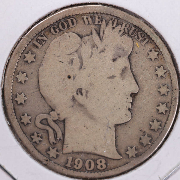 1908 Barber Half Dollar, Good Circulated Coin, Store #H908.06