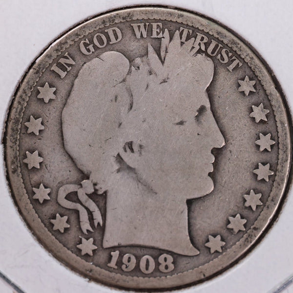 1908 Barber Half Dollar, Good Circulated Coin, Store #H908.07