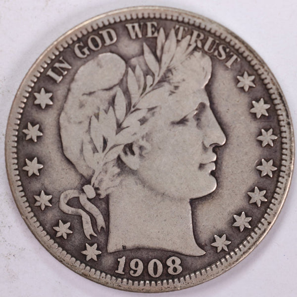 1908 Barber Half Dollar, Fine Circulated Coin, Store #H908.08