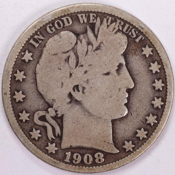 1908-D Barber Half Dollar, Very Good Circulated Coin, Store #H908D02