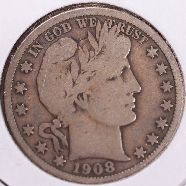 1908-D Barber Half Dollar, Very Good Circulated Coin, Store #H908D09