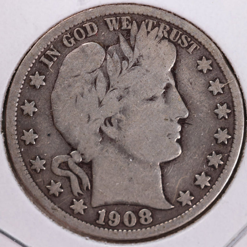 1908-S Barber Half Dollar, Very Good, Circulated Coin, Store