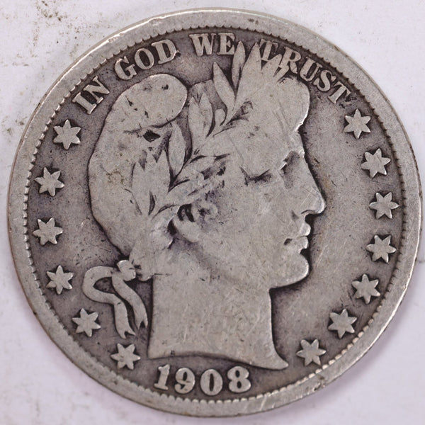 1908-S Barber Half Dollar, Very Good, Circulated Coin, Store #H908S10