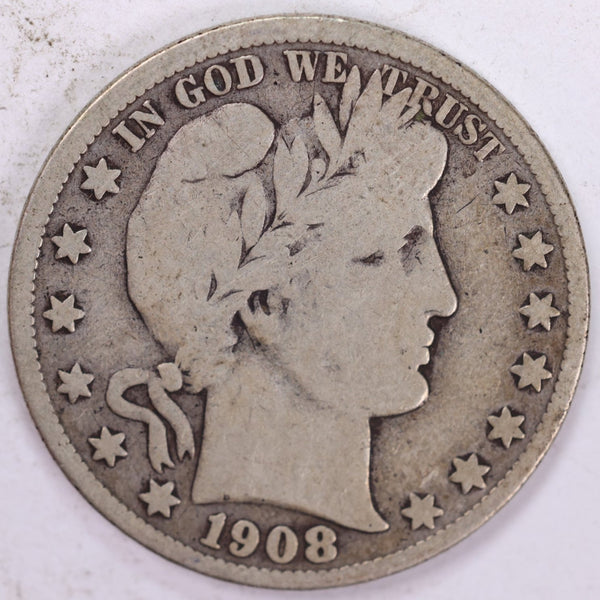 1908-S Barber Half Dollar, Very Good, Circulated Coin, Store #H908S11