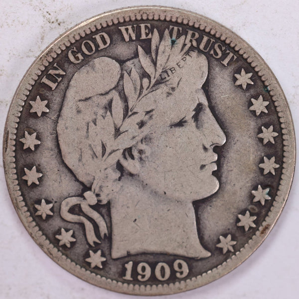 1909 Barber Half Dollar, Fine, Circulated Coin, Store #H909.02