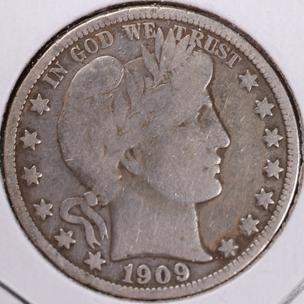 1909 Barber Half Dollar, Fine, Circulated Coin, Store #H909.03