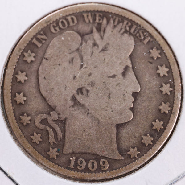 1909 Barber Half Dollar, Very Good, Circulated Coin, Store #H909.06