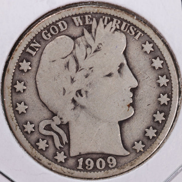 1909 Barber Half Dollar, Very Good, Circulated Coin, Store #H909.07