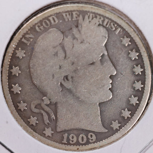 1909 Barber Half Dollar, Very Good, Circulated Coin, Store #H909.08