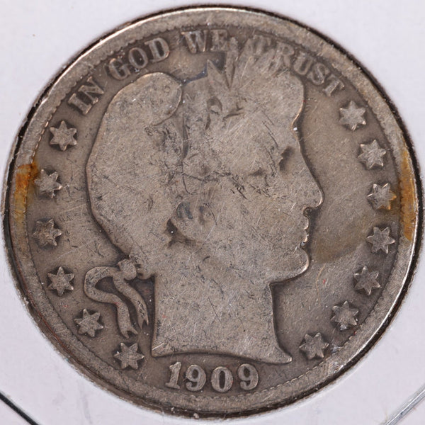 1909 Barber Half Dollar, Very Good, Circulated Coin, Store #H909.09