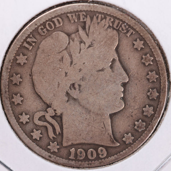 1909 Barber Half Dollar, Very Good, Circulated Coin, Store #H909.10