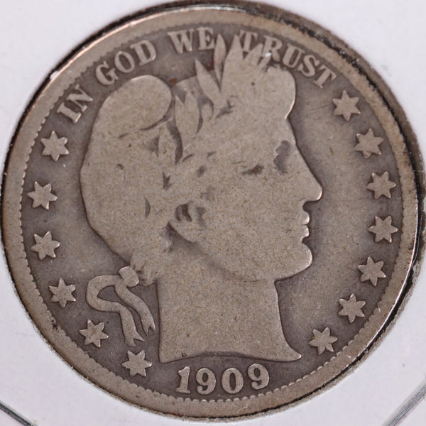 1909 Barber Half Dollar, Very Good, Circulated Coin, Store #H909.11