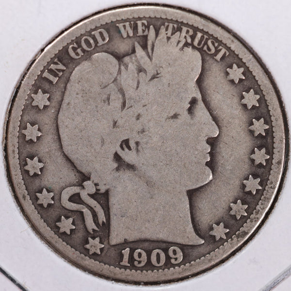 1909 Barber Half Dollar, Very Good, Circulated Coin, Store #H909.13