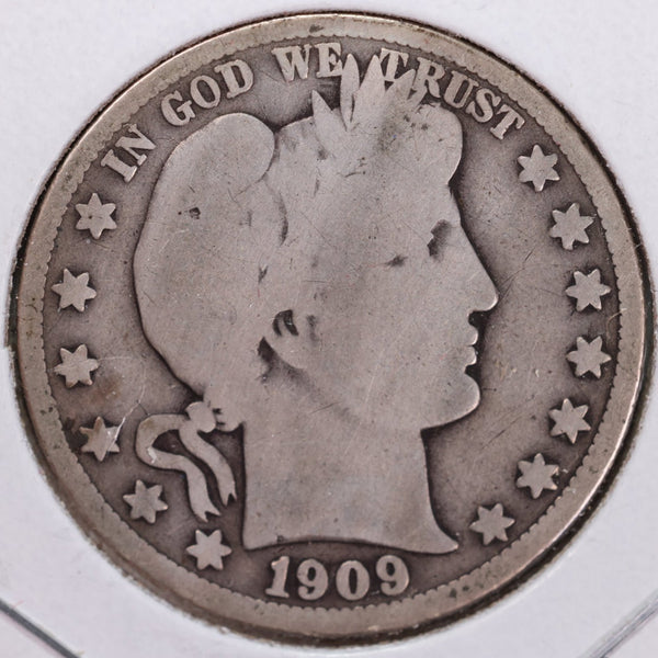 1909 Barber Half Dollar, Very Good, Circulated Coin, Store #H909.14