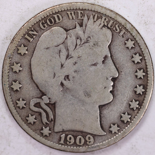 1909-S Barber Half Dollar, Very Good, Circulated Coin, Store #H909S01