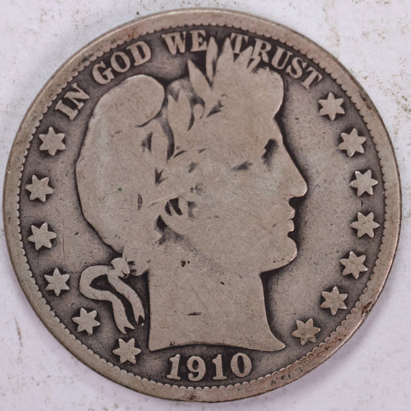 1910 Barber Half Dollar, Very Good, Circulated Coin, Store #H910.01