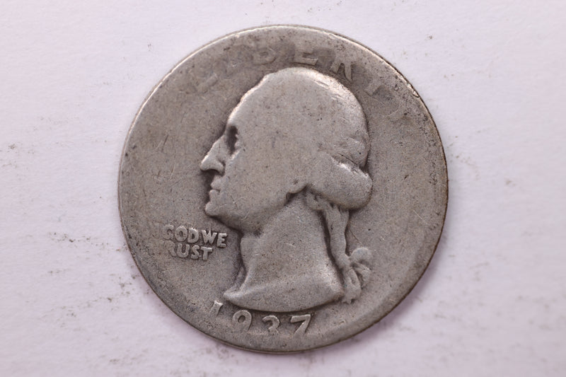 1937 Washington Silver Quarter, Affordable Circulated Collectible Coin. Sale