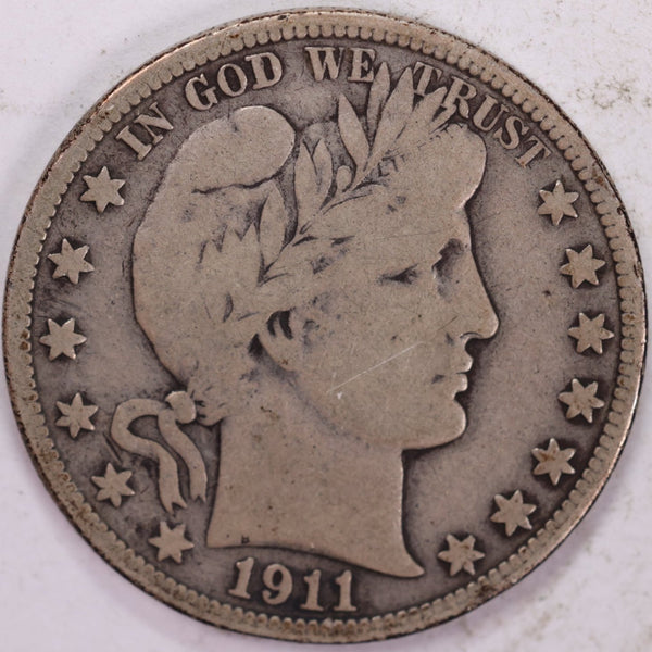 1911 Barber Half Dollar, Very Good Circulated Coin, Store #H911.07