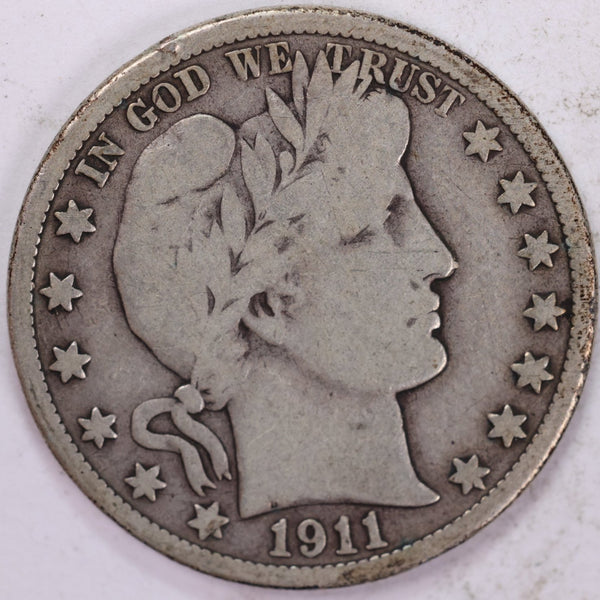 1911-D Barber Half Dollar, Very Good, Circulated Coin, Store #H911D01