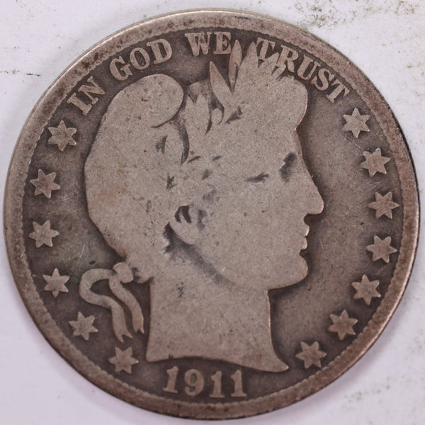 1911-S Barber Half Dollar, Very Good, Circulated Coin, Store #H911S09