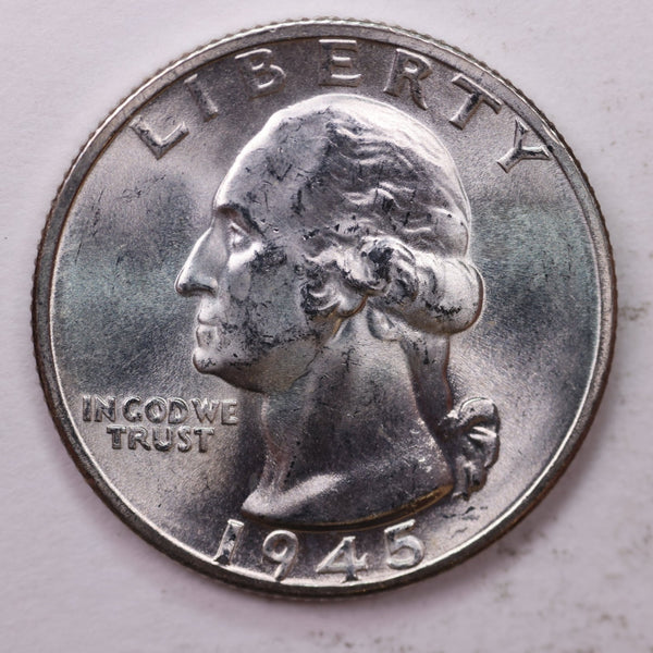 1945-S Washington Silver Quarter, Affordable Uncirculated Collectible Coin. Sale #0353535