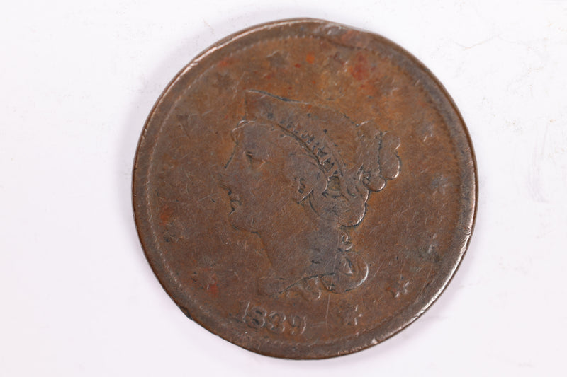 1839 Large Cent., Very Good Circulated Coin., Store Sale