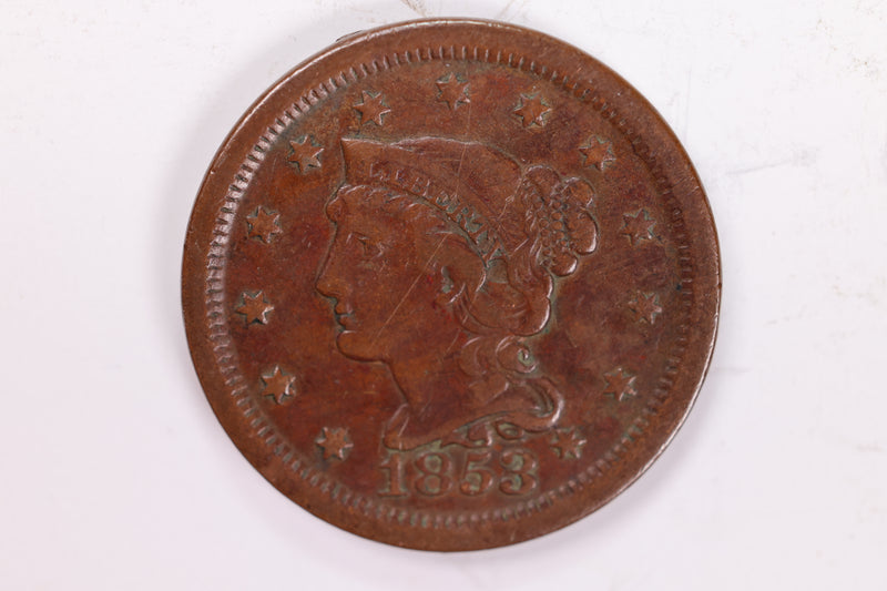 1853 Large Cent., Very Fine Circulated Coin., Store Sale