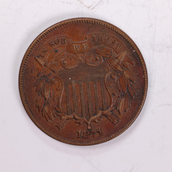 1871 Two Cent Piece., Very Fine Circulated Coin., Store Sale #1994