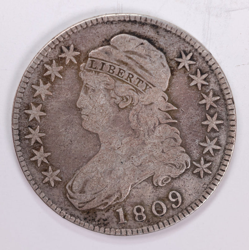 1809 Cap Bust Half Dollar., Normal Edge., Very Good Circulated Coin.,