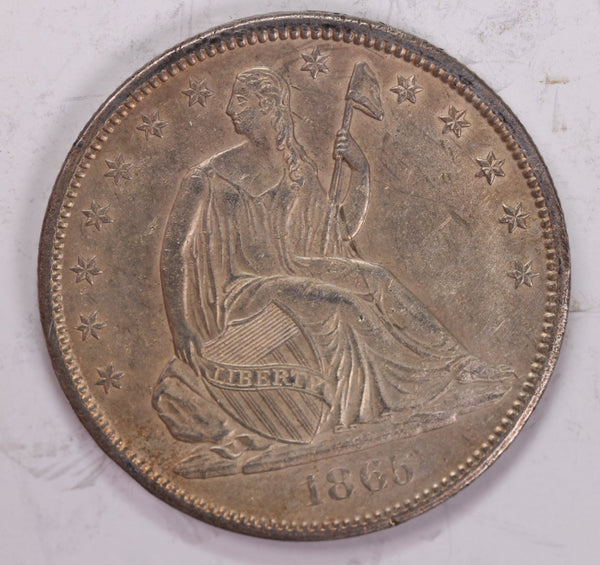 1865-S Seated Liberty Half Dollar., AU/Slider Circulated Coin., Store #2009