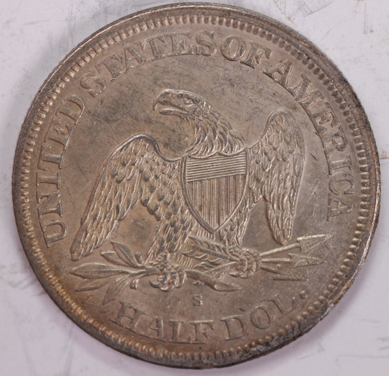 1865-S Seated Liberty Half Dollar., AU/Slider Circulated Coin., Store