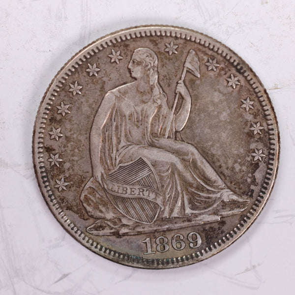 1869 Seated Liberty Half Dollar., About Uncirculated Coin., Store #2010