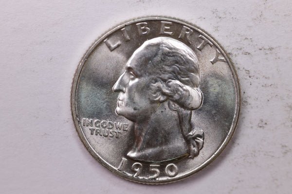 1950-D Washington Silver Quarter, Affordable Uncirculated Collectible Coin. Sale #0353561