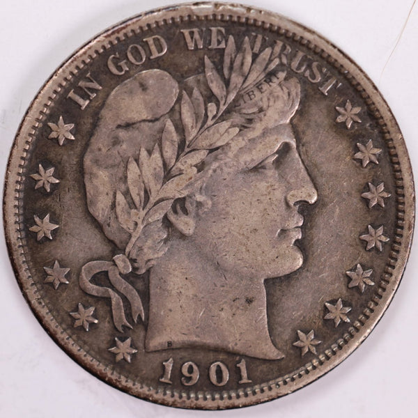 1901 Barber Half Dollar, Very Fine+ Circulated Coin, Store #H901.04