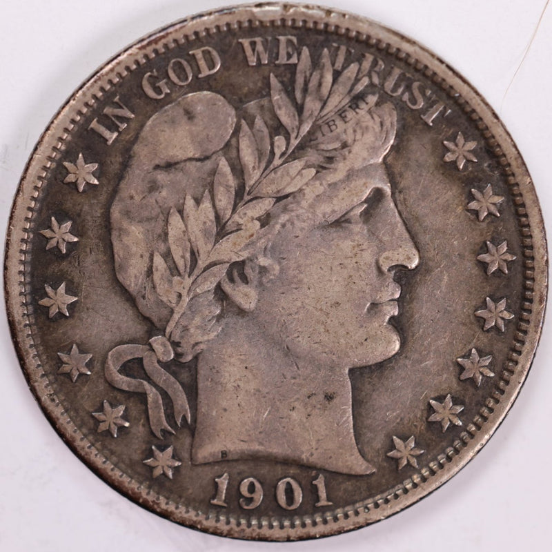 1901 Barber Half Dollar, Very Fine+ Circulated Coin, Store