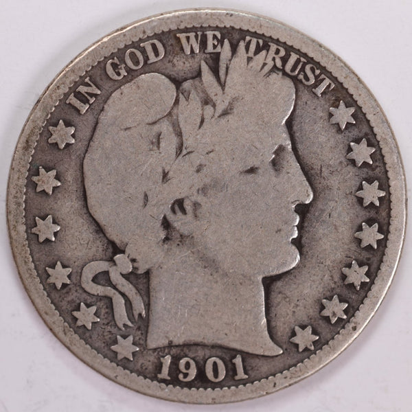 1901-O Barber Half Dollar, Very Good Circulated Coin, Store #H901O02