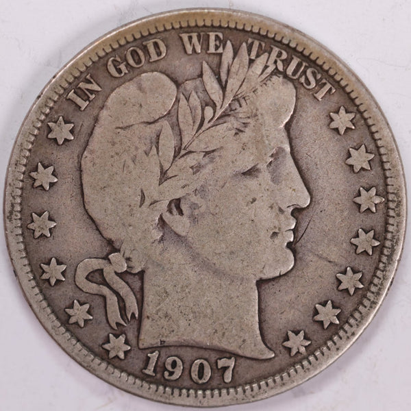 1907-D Barber Half Dollar, Fine Circulated Coin, Store #H907D14