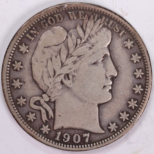 1907-D Barber Half Dollar, Fine+ Circulated Coin, Store #H907D15