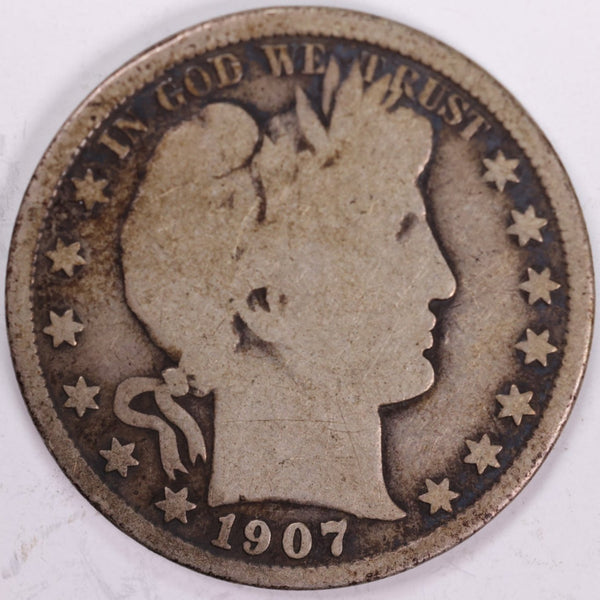 1907-S Barber Half Dollar, Very Good Circulated Coin, Store #H907S10