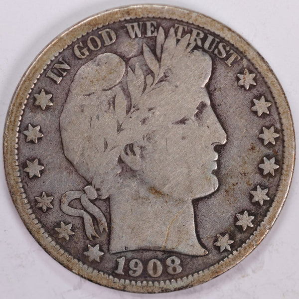 1908-D Barber Half Dollar, Very Good Circulated Coin, Store #H908D12