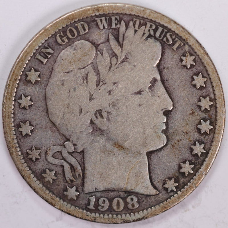 1908-D Barber Half Dollar, Very Good Circulated Coin, Store