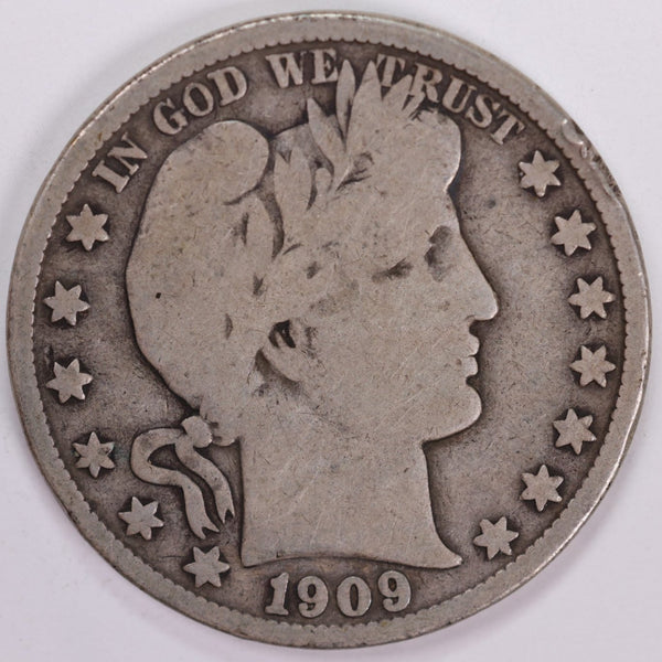 1909-S Barber Half Dollar, Very Good Circulated Coin, Store #H909S10