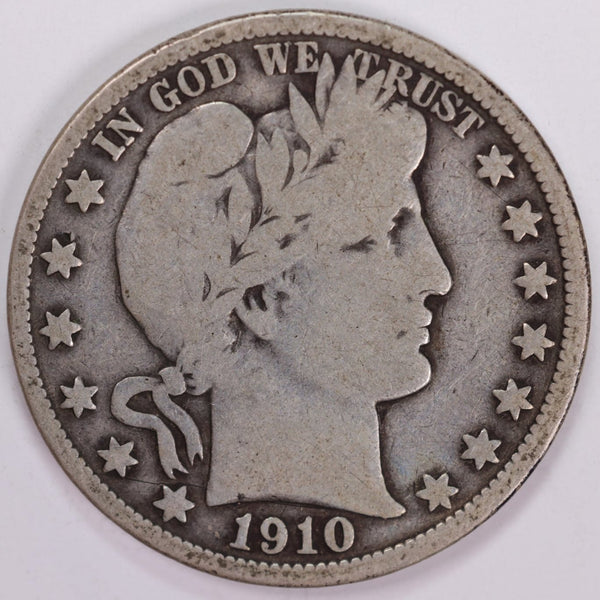 1910 Barber Half Dollar, Very Good Circulated Coin, Store #H910.05