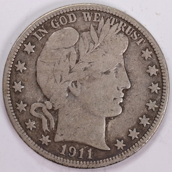 1911 Barber Half Dollar, Very Good+ Circulated Coin, Store #H911.09