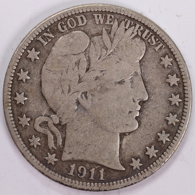 1911 Barber Half Dollar, Very Good+ Circulated Coin, Store